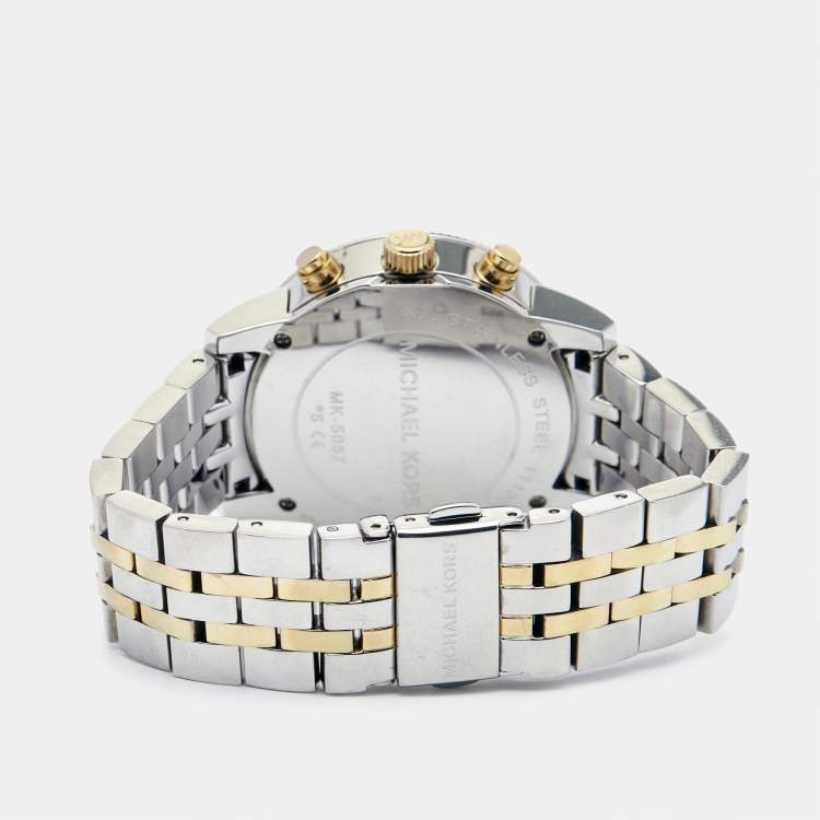 Pre Owned Michael Kors White Mother Of Pearl Two-Tone Stainless Steel Jet Set Series MK5057 Women's Wristwatch 36 mm