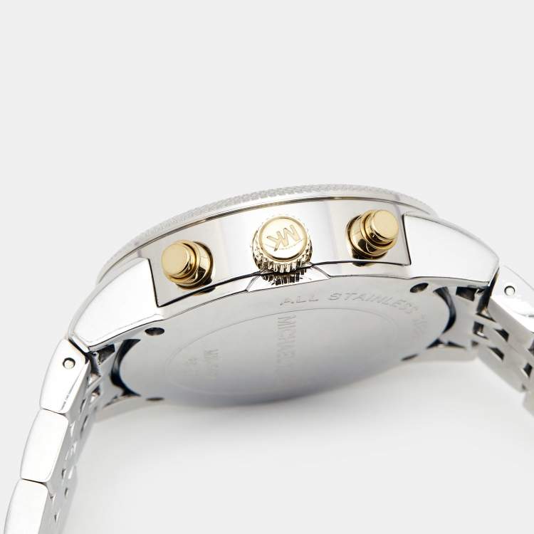 Pre Owned Michael Kors White Mother Of Pearl Two-Tone Stainless Steel Jet Set Series MK5057 Women's Wristwatch 36 mm