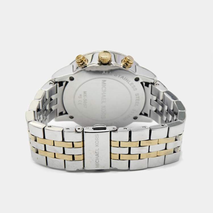 Pre Owned Michael Kors White Mother Of Pearl Two-Tone Stainless Steel Jet Set Series MK5057 Women's Wristwatch 36 mm