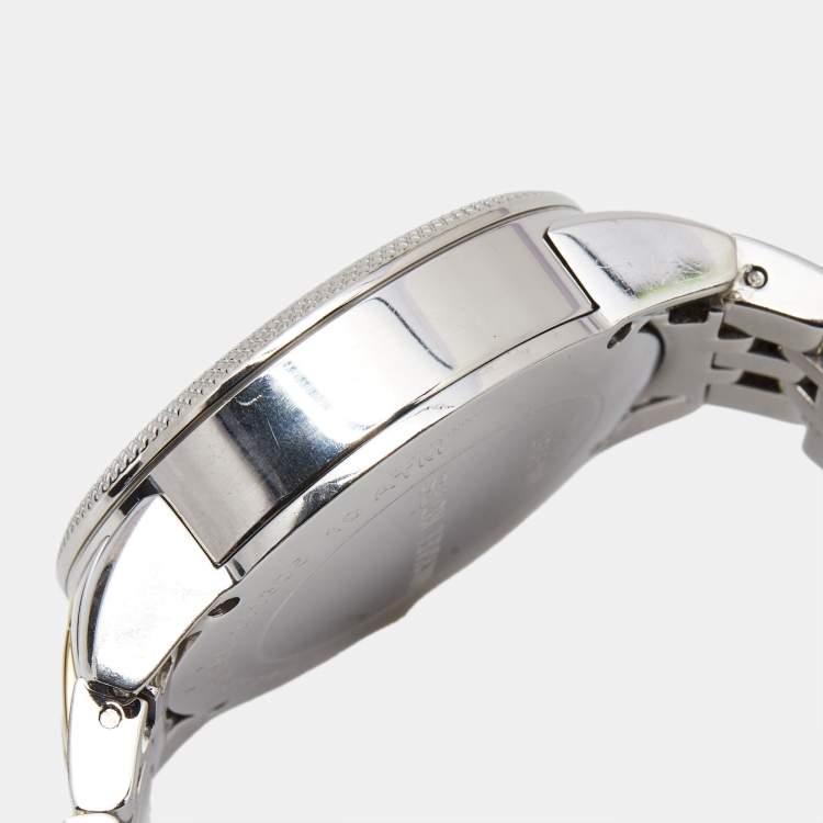 Pre Owned Michael Kors White Mother Of Pearl Two-Tone Stainless Steel Jet Set Series MK5057 Women's Wristwatch 36 mm