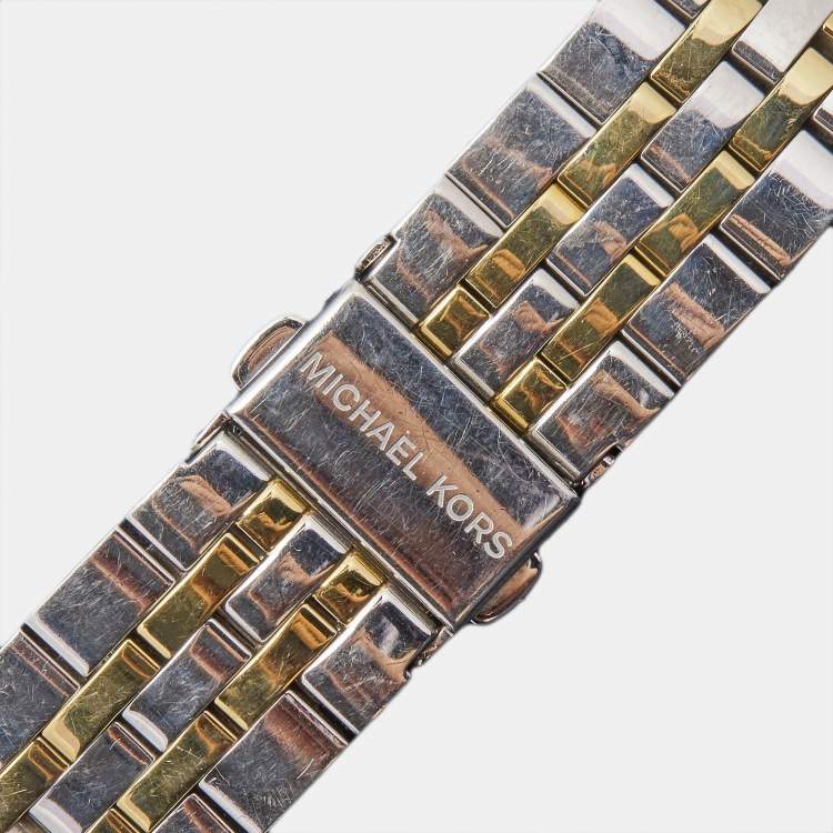 Pre Owned Michael Kors White Mother Of Pearl Two-Tone Stainless Steel Jet Set Series MK5057 Women's Wristwatch 36 mm