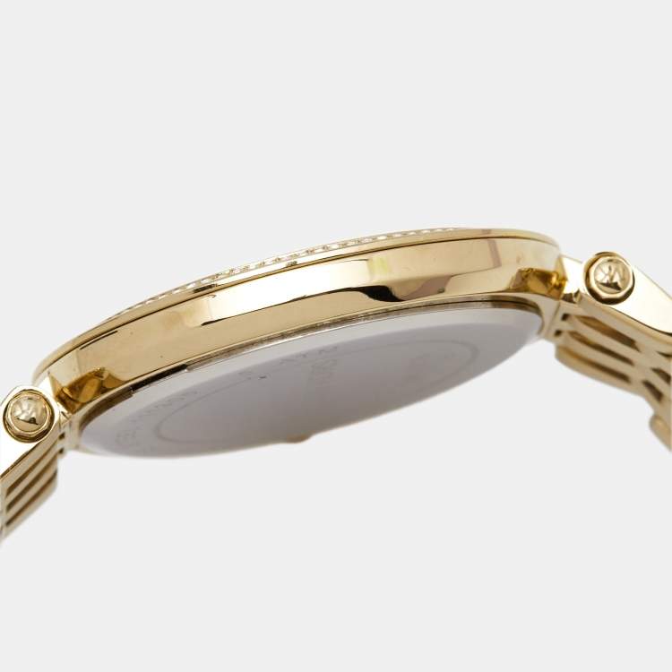 Pre Owned Michael Kors Yellow Gold Plated Stainless Steel Crystal MK3216 Women's Wristwatch 39 mm