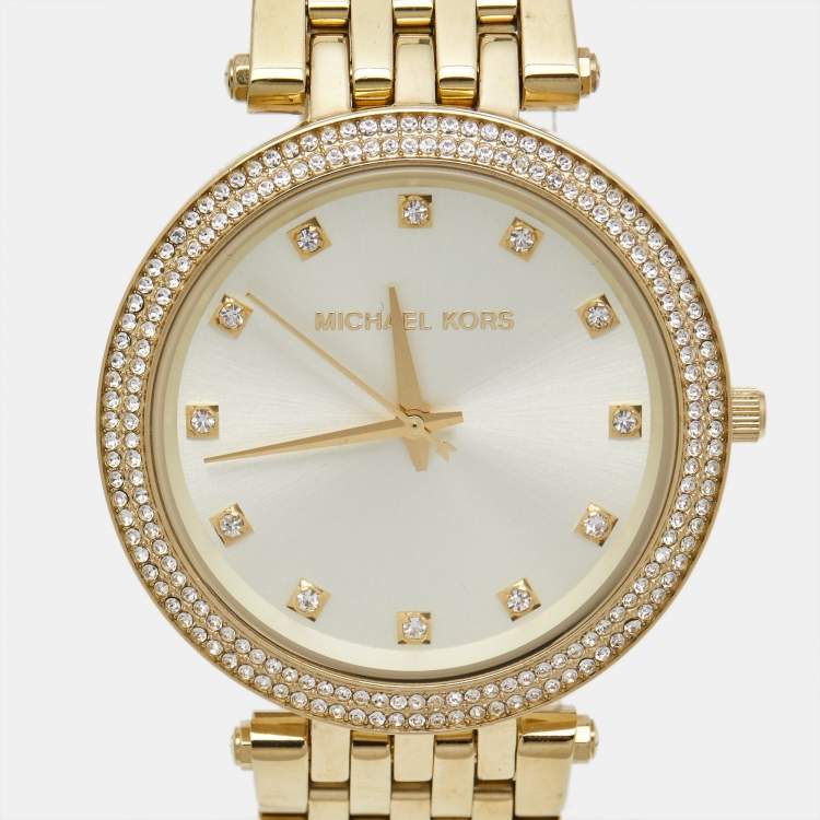 Pre Owned Michael Kors Yellow Gold Plated Stainless Steel Crystal MK3216 Women's Wristwatch 39 mm