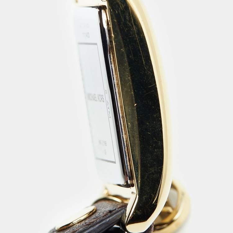 Pre Owned Michael Kors Yellow Gold Plated Stainless Steel Leather Jet Set MK2166 Women's Wristwatch 26 mm