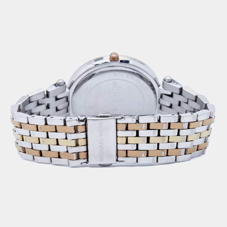 Pre Owned Michael Kors Silver Three Tone Stainless Steel Darci Pavé MK3203 Women's Wristwatch 39mm