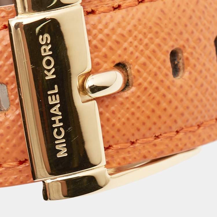 Pre Owned MIchael Kors Champagne Gold Plated Stainless Steel Leather Crystal Embellished Parker MK2279 Women's Wristwatch 39 mm