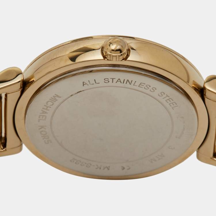 Pre Owned Michael Kors Mother Of Pearl Gold Plated Stainless Steel Catlin MK3332 Women's Wristwatch 38 mm