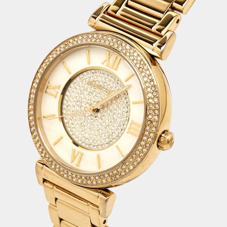 Pre Owned Michael Kors Mother Of Pearl Gold Plated Stainless Steel Catlin MK3332 Women's Wristwatch 38 mm