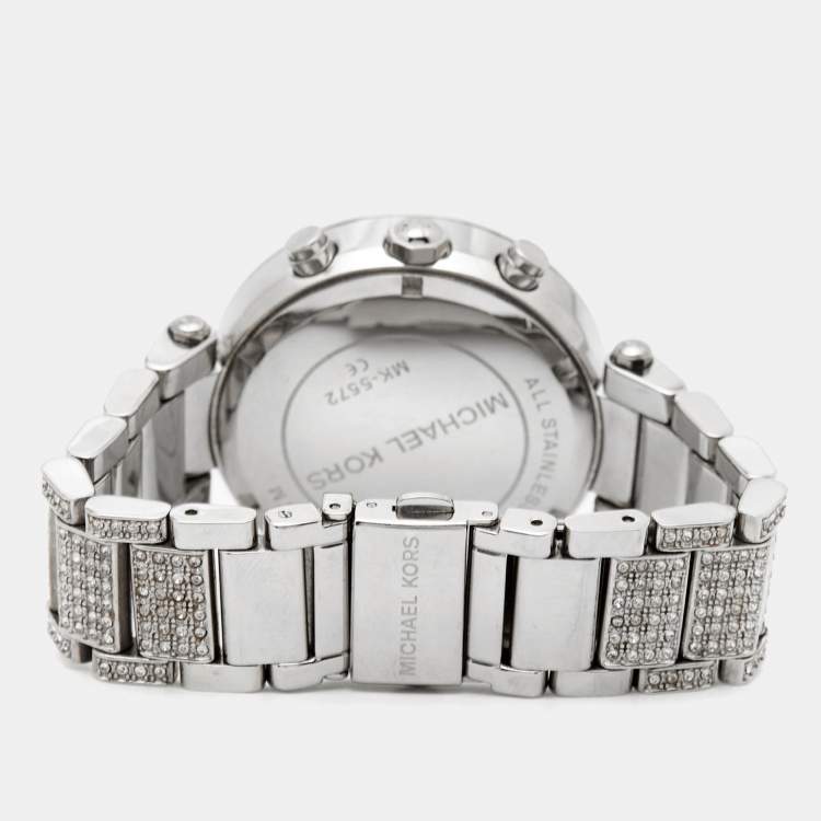 Pre Owned Michael Kors Mother Of Pearl Stainless Steel Crystal Parker MK5572 Women's Wristwatch 39 mm