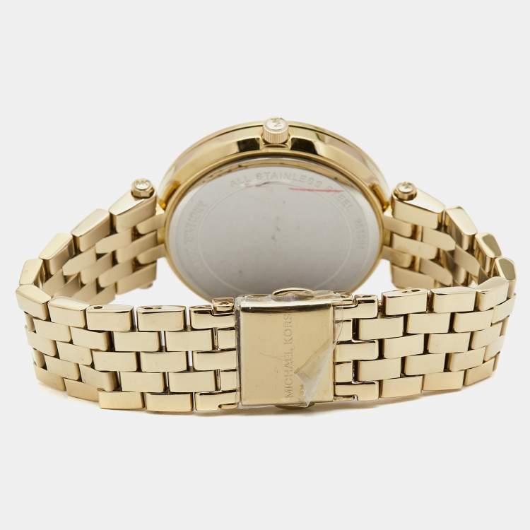 Pre Owned Michael Kors Yellow Gold Plated Stainless Steel Darci Pave MK3430 Women's Wristwatch 33 mm
