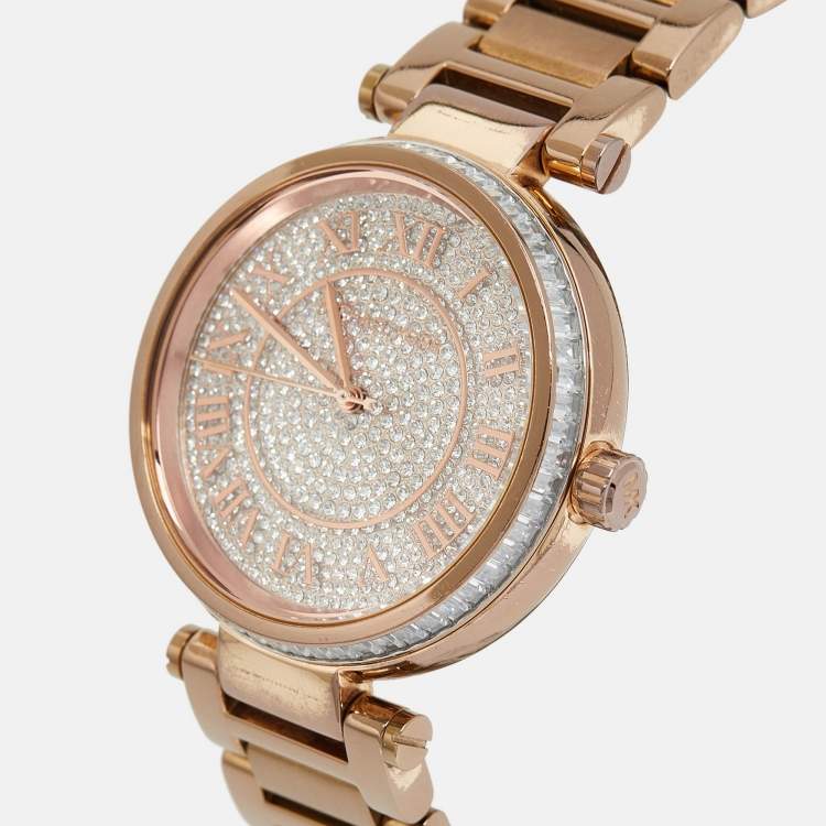 Pre Owned Michael Kors Pave Rose Gold Plated Stainless Steel Skylar MK5868 Women's Wristwatch 40 mm 