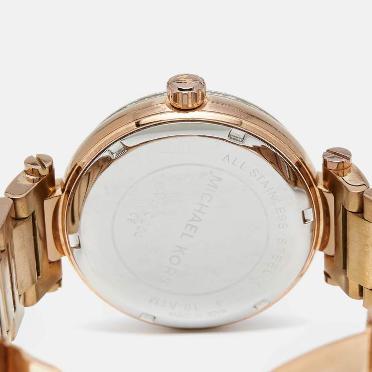 Pre Owned Michael Kors Pave Rose Gold Plated Stainless Steel Skylar MK5868 Women's Wristwatch 40 mm 