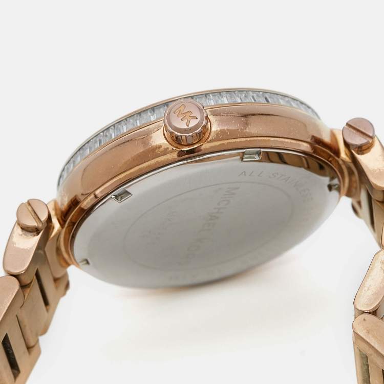 Pre Owned Michael Kors Pave Rose Gold Plated Stainless Steel Skylar MK5868 Women's Wristwatch 40 mm 