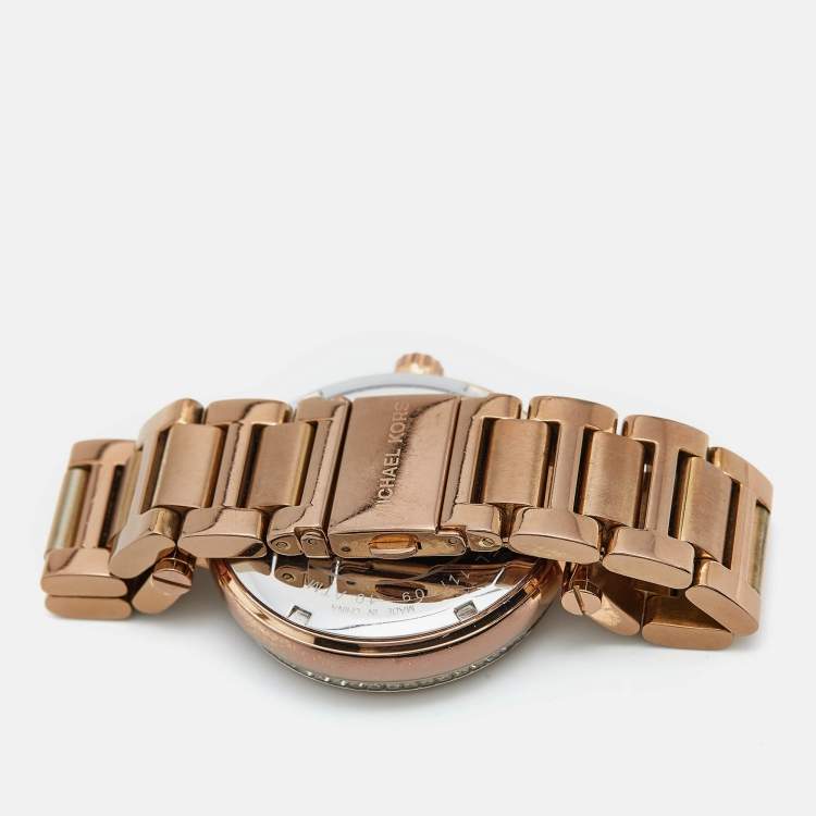 Pre Owned Michael Kors Pave Rose Gold Plated Stainless Steel Skylar MK5868 Women's Wristwatch 40 mm 
