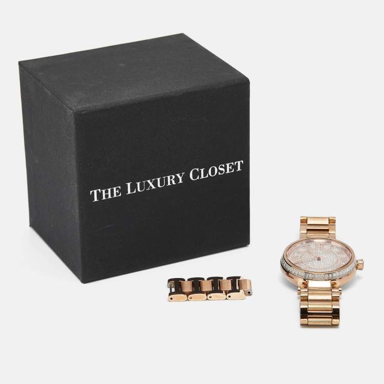 Pre Owned Michael Kors Pave Rose Gold Plated Stainless Steel Skylar MK5868 Women's Wristwatch 40 mm 