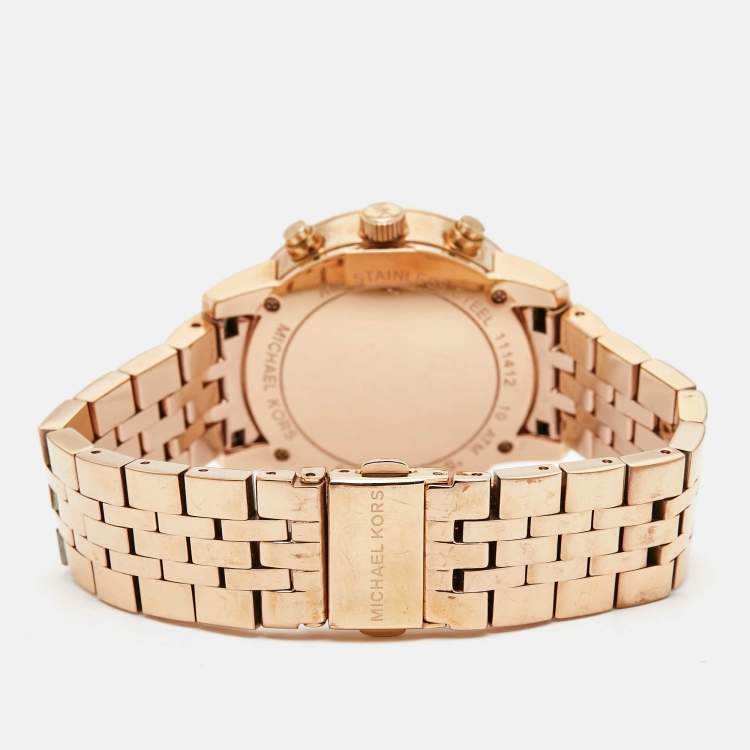 Pre Owned Michael Kors Mother of Pearl Rose Gold Plated Stainless Steel Jet Set MK5026 Women's Wristwatch 38 mm