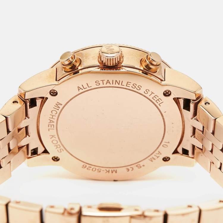 Pre Owned Michael Kors Mother of Pearl Rose Gold Plated Stainless Steel Jet Set MK5026 Women's Wristwatch 38 mm