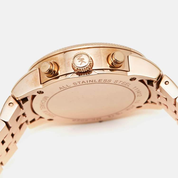 Pre Owned Michael Kors Mother of Pearl Rose Gold Plated Stainless Steel Jet Set MK5026 Women's Wristwatch 38 mm