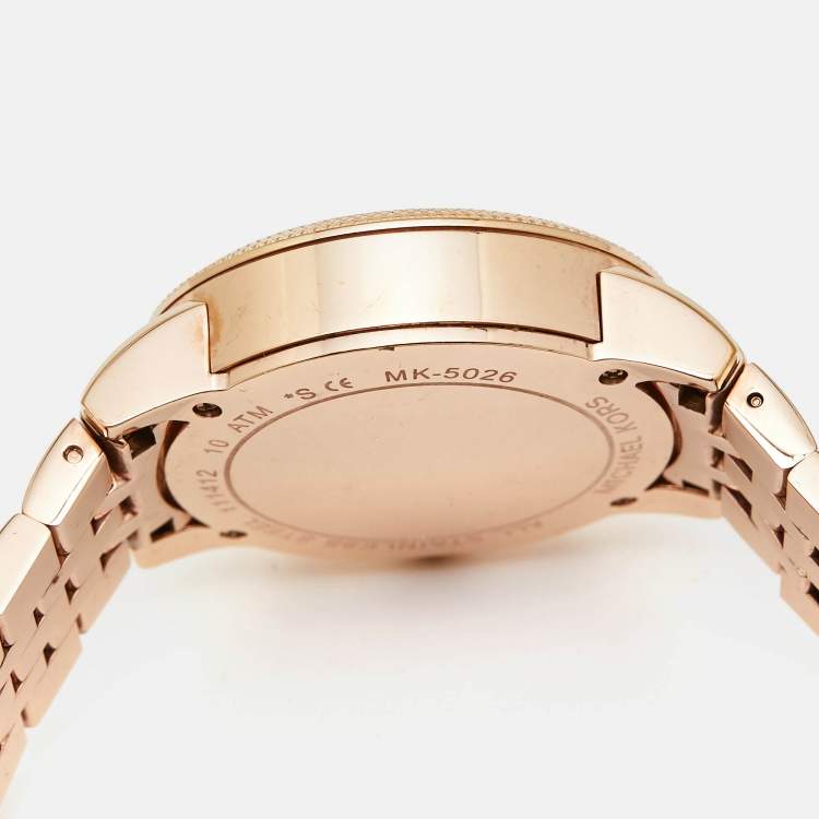 Pre Owned Michael Kors Mother of Pearl Rose Gold Plated Stainless Steel Jet Set MK5026 Women's Wristwatch 38 mm