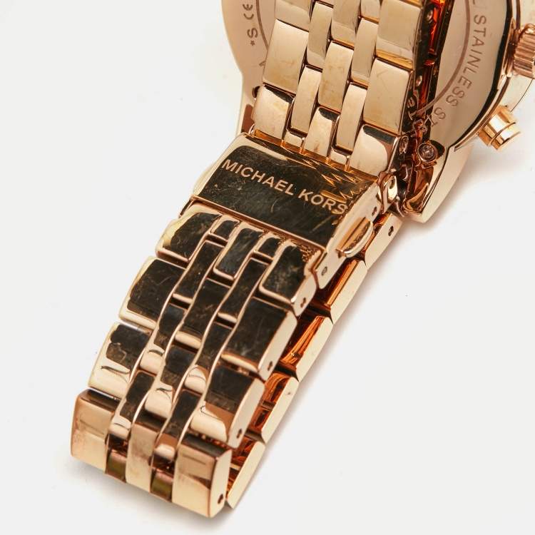 Pre Owned Michael Kors Mother of Pearl Rose Gold Plated Stainless Steel Jet Set MK5026 Women's Wristwatch 38 mm