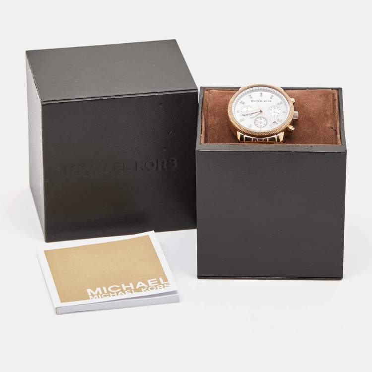 Pre Owned Michael Kors Mother of Pearl Rose Gold Plated Stainless Steel Jet Set MK5026 Women's Wristwatch 38 mm
