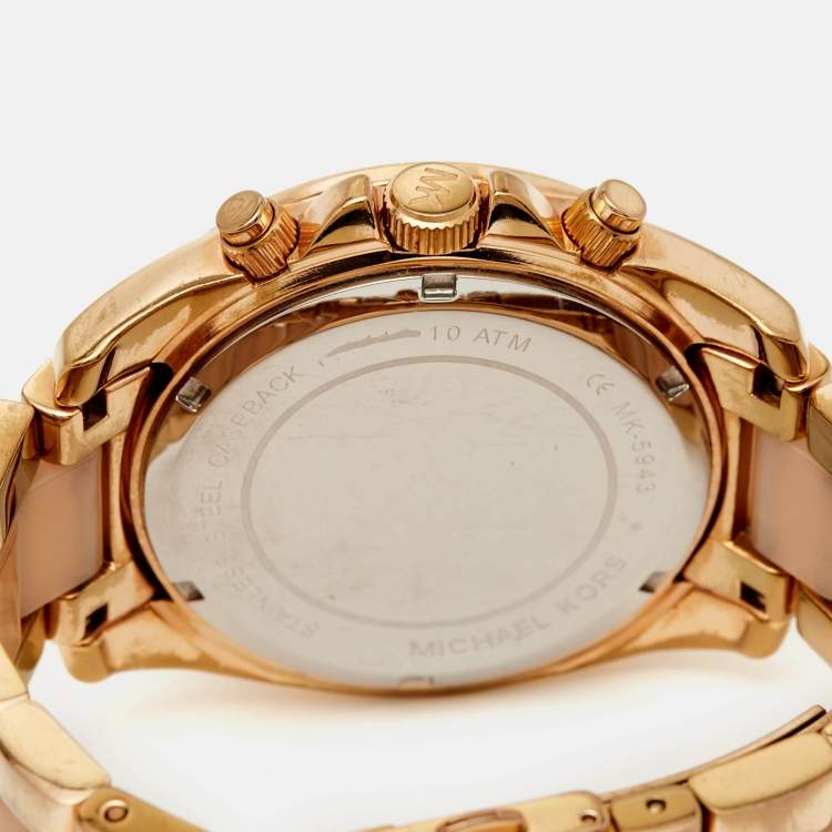 Pre Owned Michael Kors Champagne Gold Plated Stainless Steel Acetate  Blair MK5943 Women's Wristwatch 38 mm