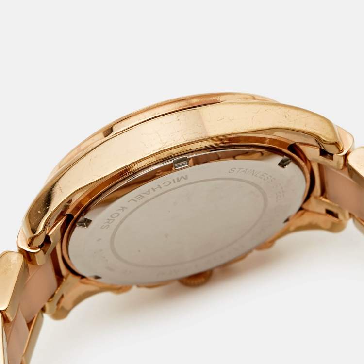 Pre Owned Michael Kors Champagne Gold Plated Stainless Steel Acetate  Blair MK5943 Women's Wristwatch 38 mm