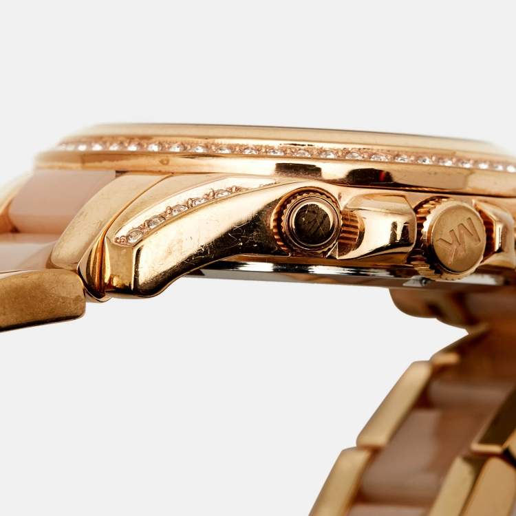 Pre Owned Michael Kors Champagne Gold Plated Stainless Steel Acetate  Blair MK5943 Women's Wristwatch 38 mm