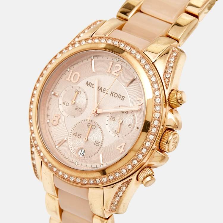 Pre Owned Michael Kors Champagne Gold Plated Stainless Steel Acetate  Blair MK5943 Women's Wristwatch 38 mm