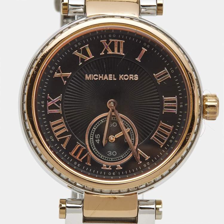 Pre Owned Michael Kors Black Two Tone Stainless Steel Skylar MK5957 Women's Wristwatch 41 mm