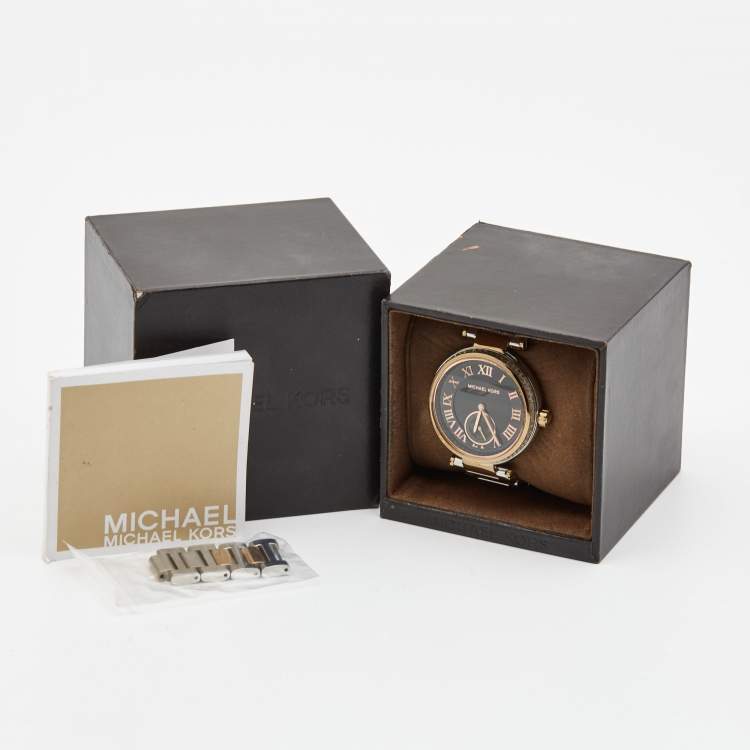 Pre Owned Michael Kors Black Two Tone Stainless Steel Skylar MK5957 Women's Wristwatch 41 mm