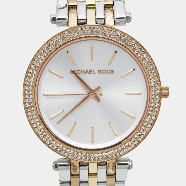 Pre Owned Michael Kors Silver Three Tone Stainless Steel Darci MK3203 Women's Wristwatch 39 mm