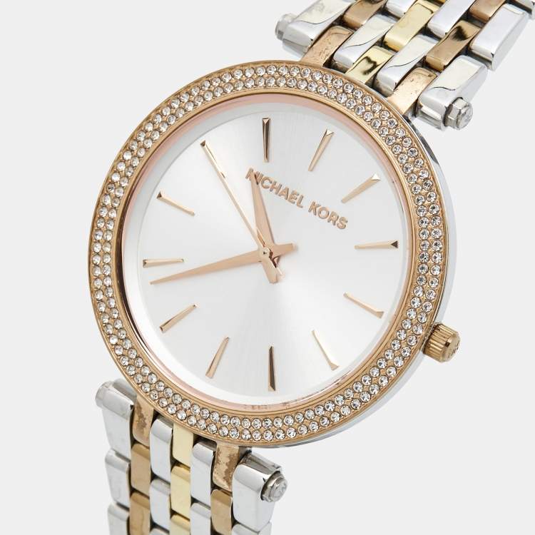 Pre Owned Michael Kors Silver Three Tone Stainless Steel Darci MK3203 Women's Wristwatch 39 mm