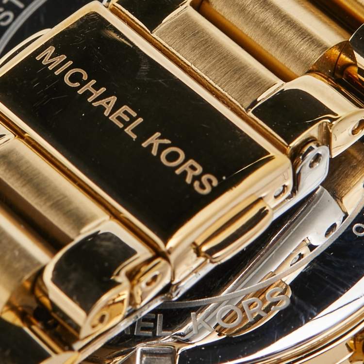 Pre Owned Michael Kors Blue Gold Plated Stainless Steel Lexington MK7216 Women's Wristwatch 38 mm