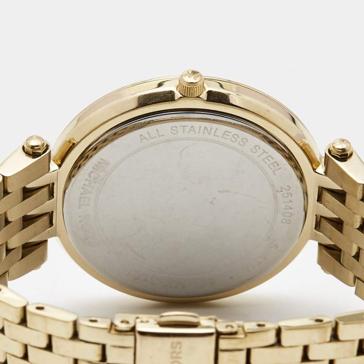 Pre Owned Michael Kors Yellow Gold Plated Stainless Steel Darci Glitz MK3191 Women's Wristwatch 39 mm