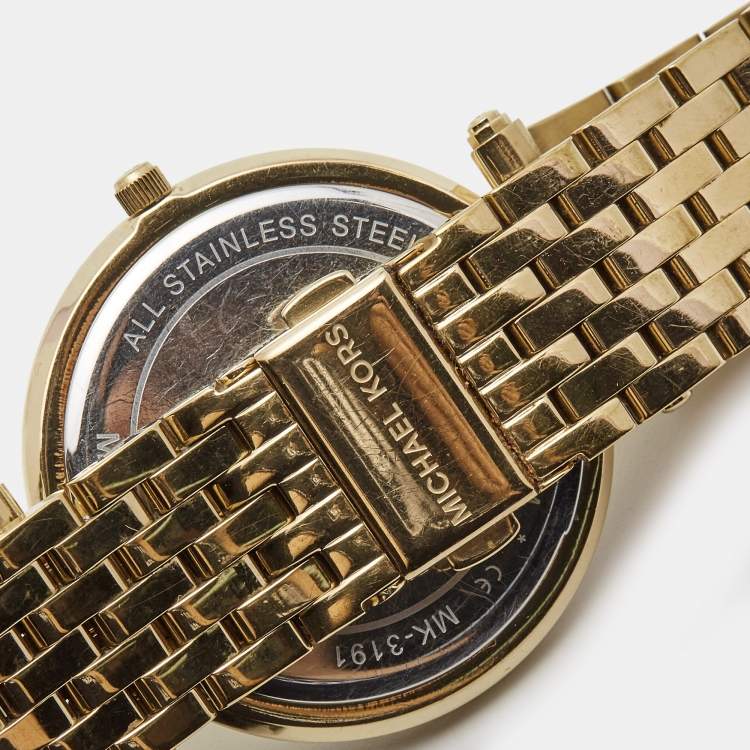 Pre Owned Michael Kors Yellow Gold Plated Stainless Steel Darci Glitz MK3191 Women's Wristwatch 39 mm
