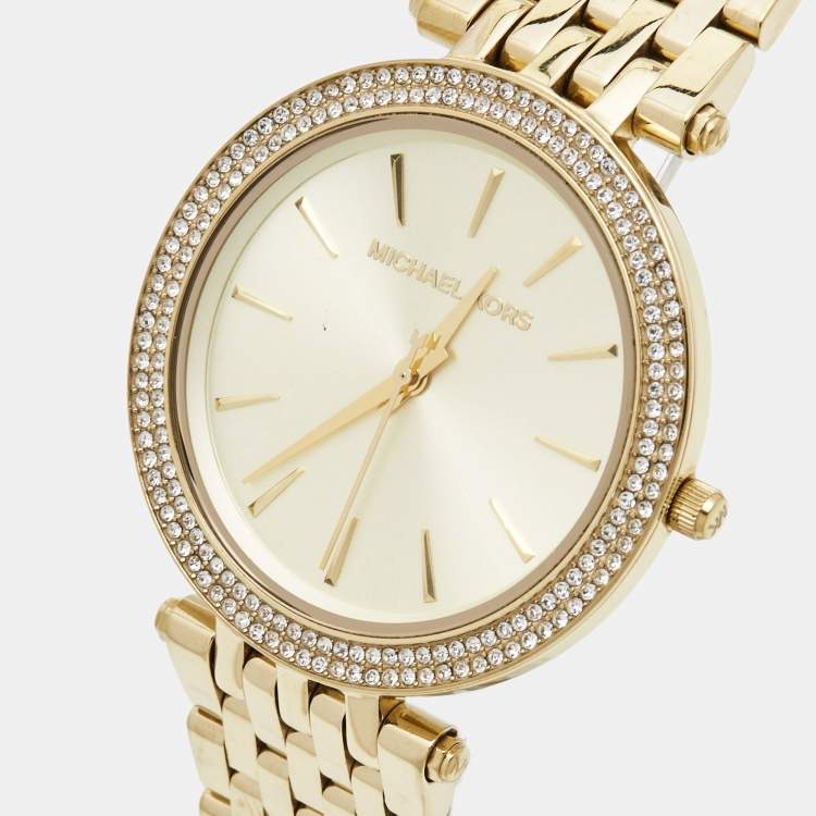 Pre Owned Michael Kors Yellow Gold Plated Stainless Steel Darci Glitz MK3191 Women's Wristwatch 39 mm