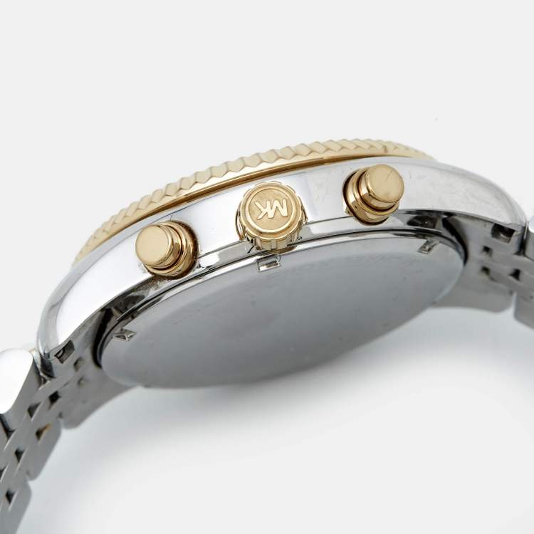 Pre Owned Michael Kors Silver Two Tone Stainless Steel Lexington MK5955 Women's Wristwatch 38 mm