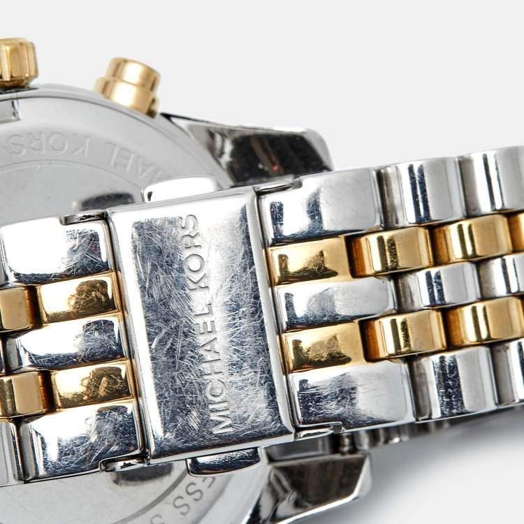 Pre Owned Michael Kors Silver Two Tone Stainless Steel Lexington MK5955 Women's Wristwatch 38 mm