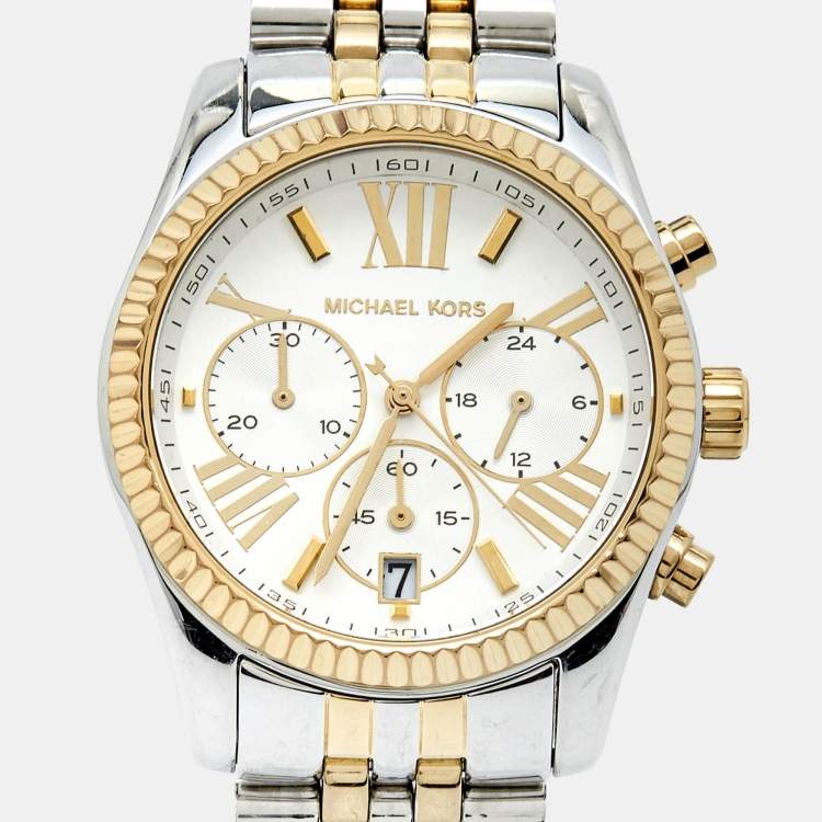 Pre Owned Michael Kors Silver Two Tone Stainless Steel Lexington MK5955 Women's Wristwatch 38 mm