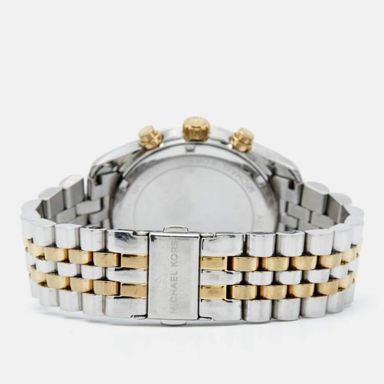 Pre Owned Michael Kors Silver Two Tone Stainless Steel Lexington MK5955 Women's Wristwatch 38 mm