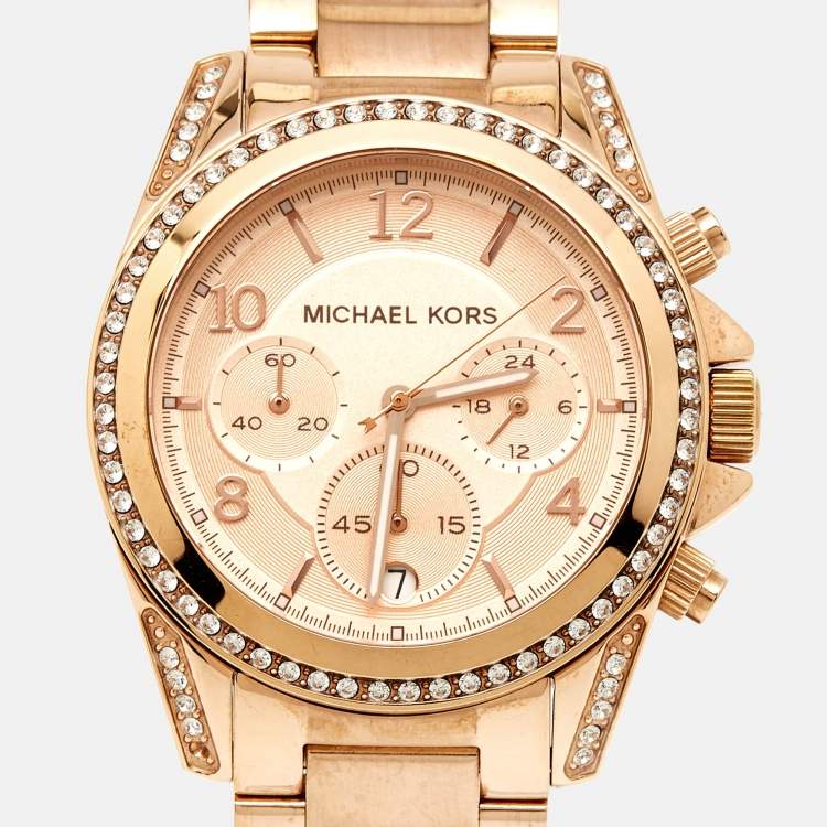Pre Owned Michael Kors Rose Gold Tone Stainless Steel Blair Chronograph MK5263 Women's Wristwatch 39 mm