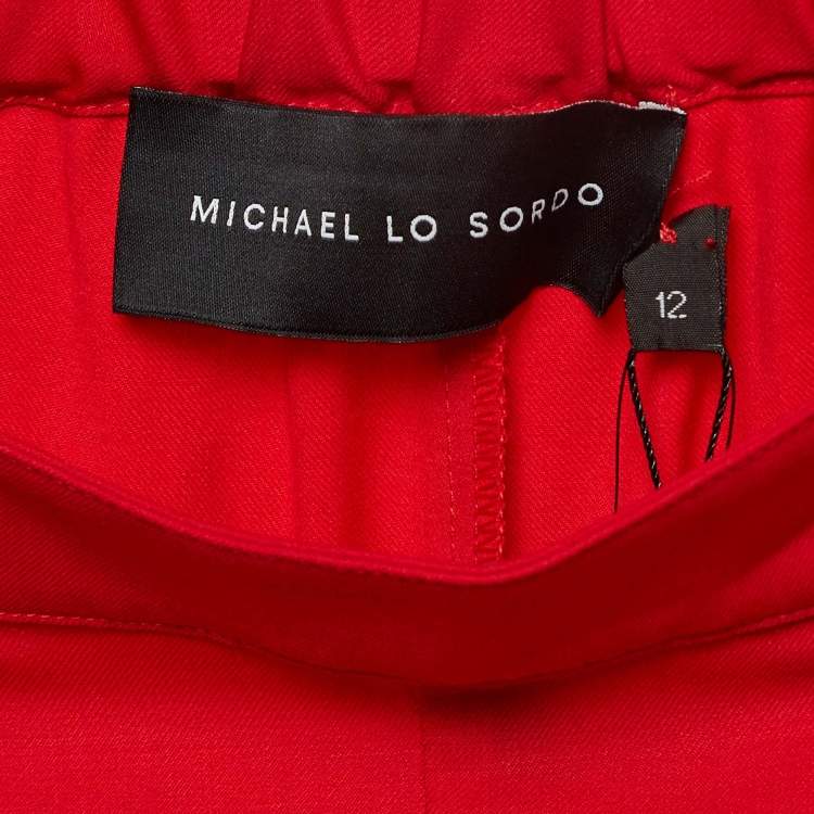 Pre Owned Michael Lo Sordo Red Wool Wide Leg Pants M