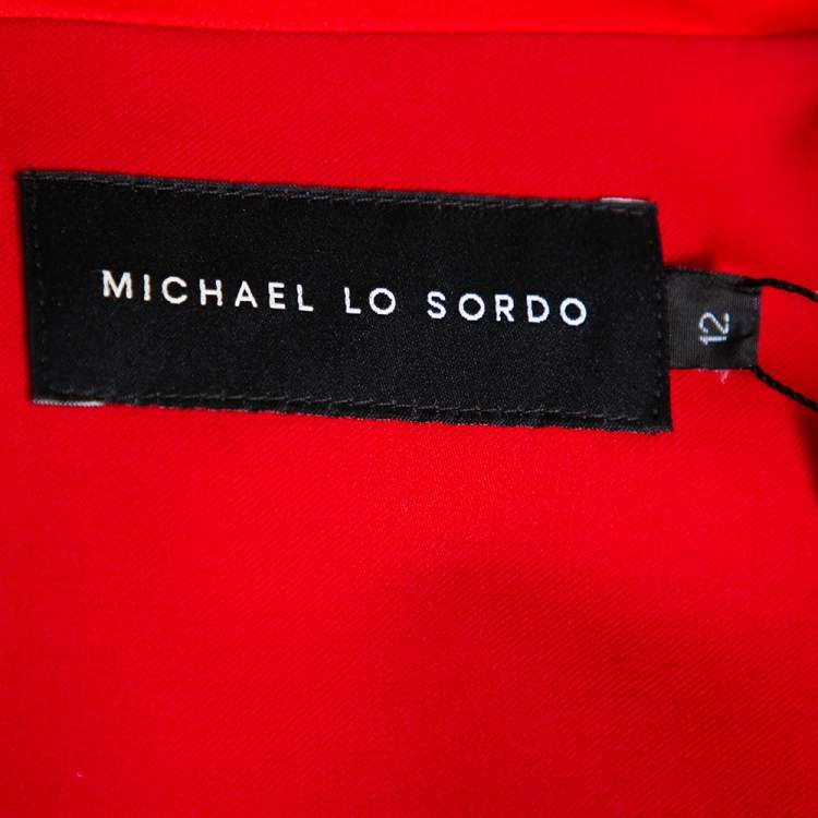 Pre Owned Michael Lo Sordo Red Satin Trimmed Wrap Blazer L
