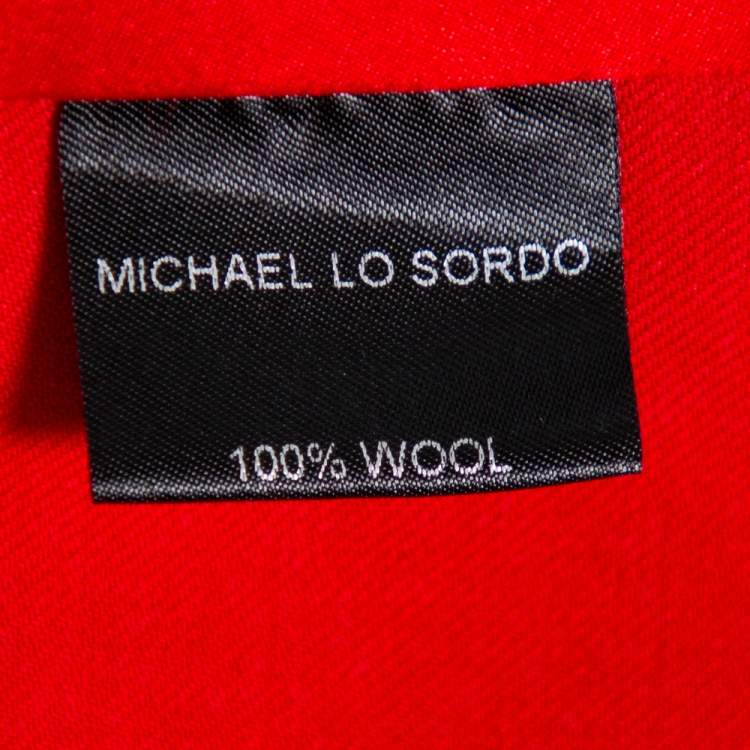 Pre Owned Michael Lo Sordo Red Satin Trimmed Wrap Blazer L