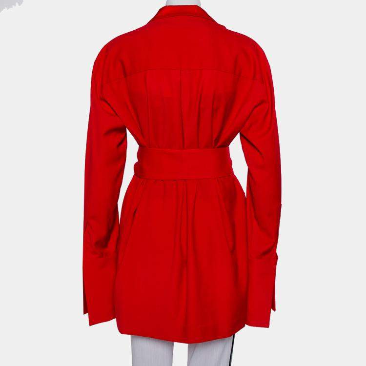 Pre Owned Michael Lo Sordo Red Satin Trimmed Wrap Blazer L