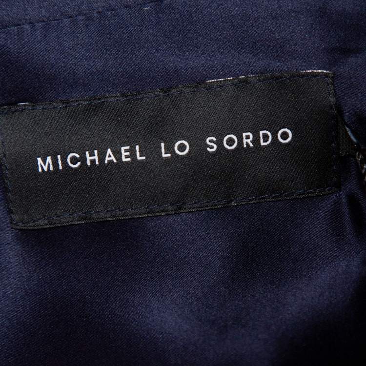 Pre Owned Michael Lo Sordo Navy Blue Silk Satin Collared Jumpsuit M