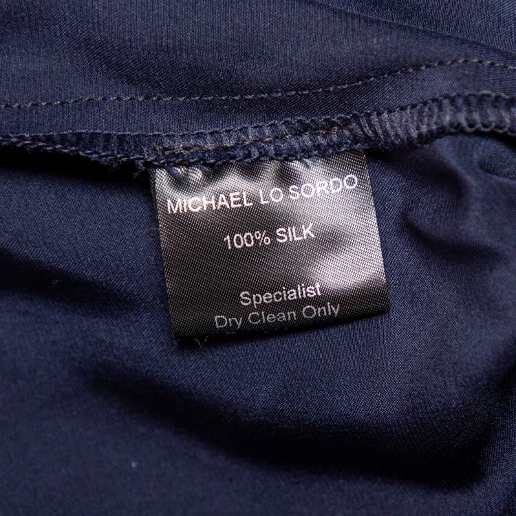 Pre Owned Michael Lo Sordo Navy Blue Silk Satin Collared Jumpsuit M