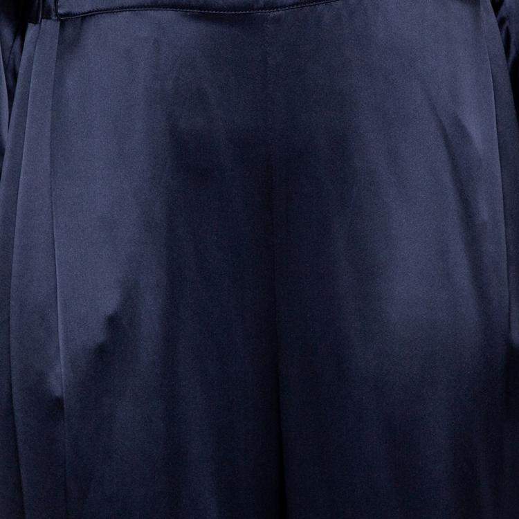 Pre Owned Michael Lo Sordo Navy Blue Silk Satin Collared Jumpsuit M