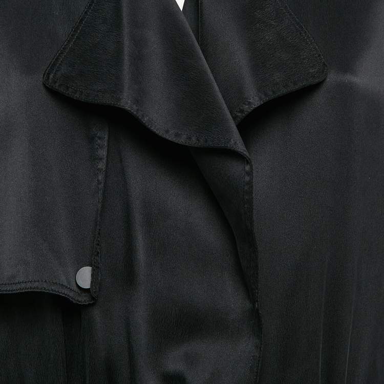 Pre Owned Michael Lo Sordo Black Satin Silk Classic Long Trench Coat M